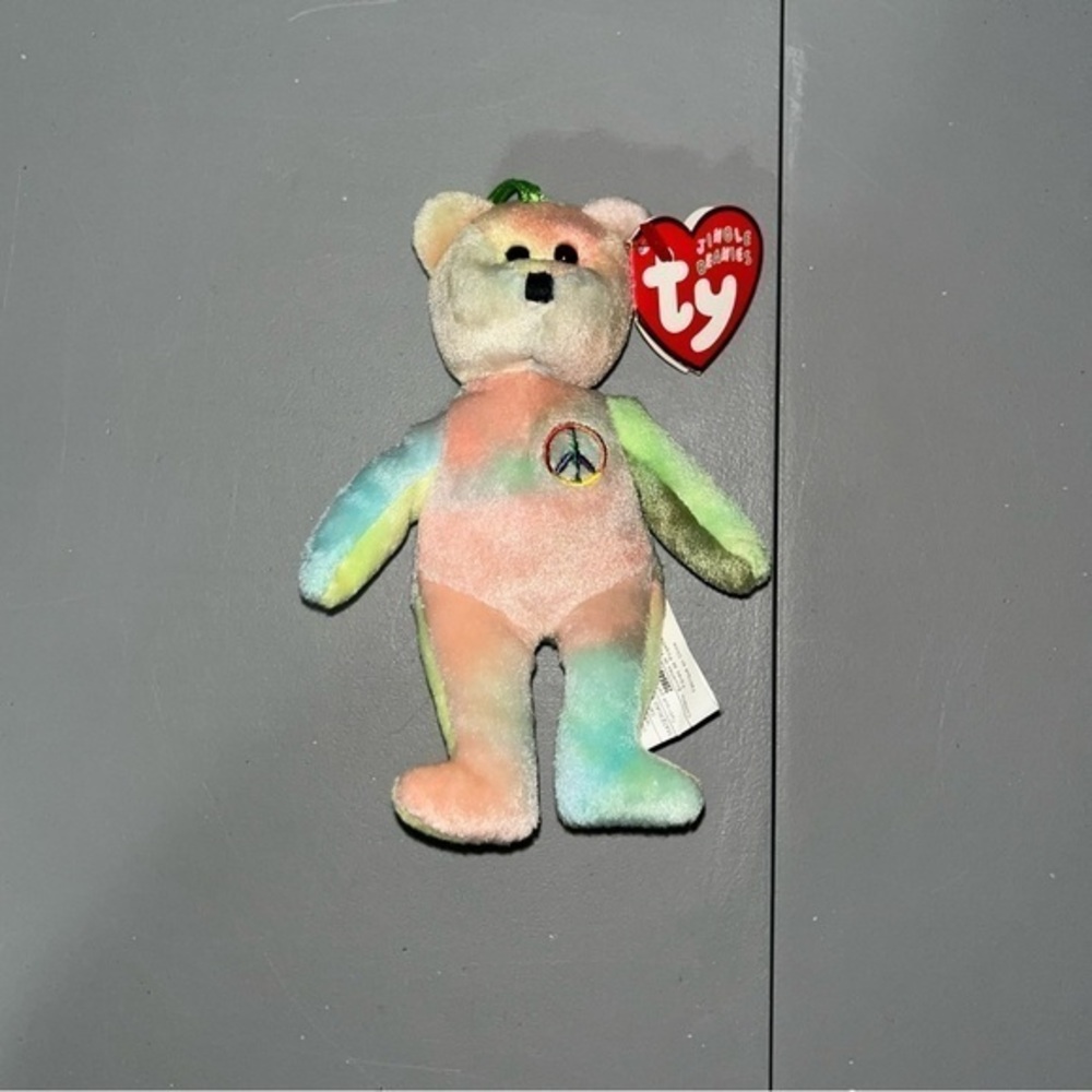 Ty Jingle Beanie Baby PEACE the Bear Ornament NWT 2001